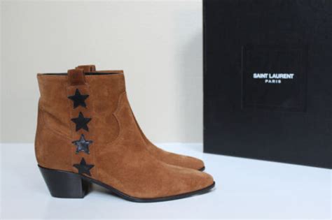 Saint Laurent YSL Rock 40 Stars tan suede ankle boots IT 39 US 